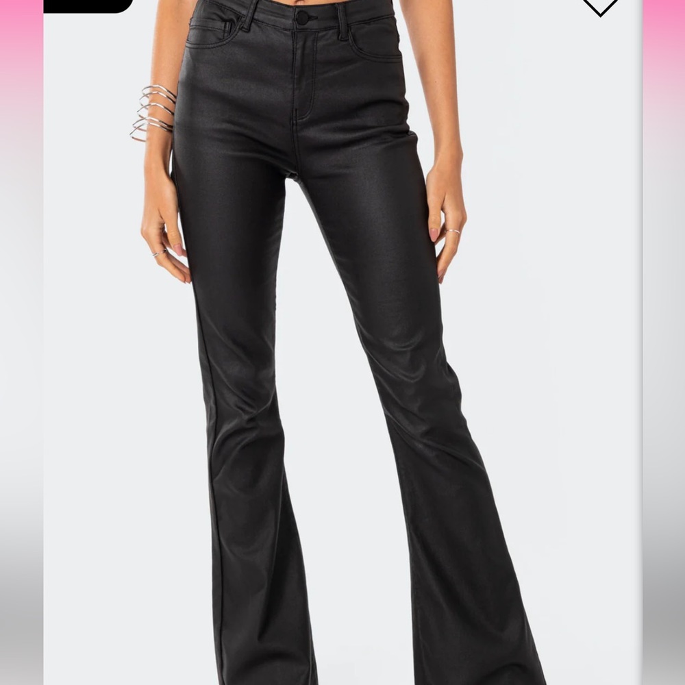 Edikted Luna Faux Leather Flare Pants